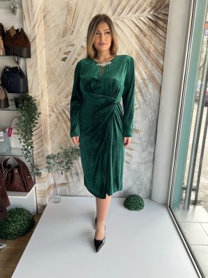 Zelena haljina ispod kolena od pliša, plus size (model 21)