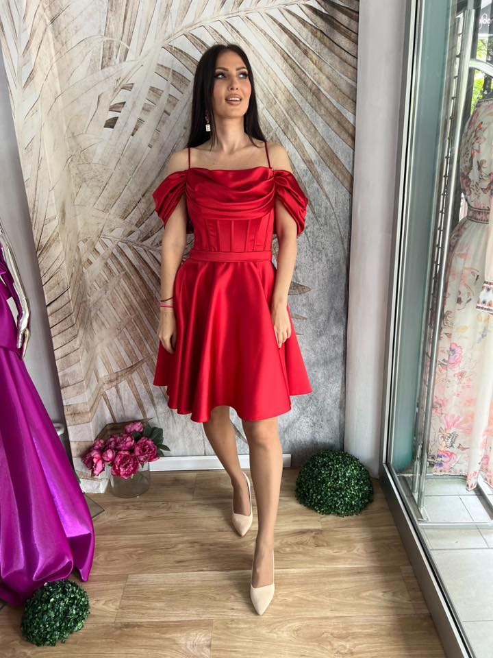 Haljina 009 - Balerina crvena sa pertlama na leđima (M,L) - Image 2