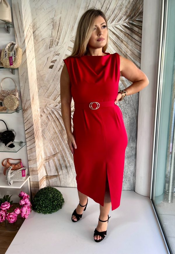 Haljina PLUS SIZE midi 12 - Crvena klasična sa šlicem (42-48) - Image 9