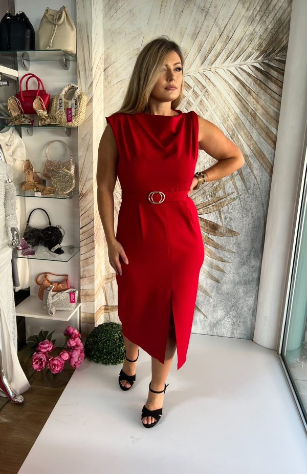 Haljina PLUS SIZE midi 12 - Crvena klasična sa šlicem (42-48) - Image 11