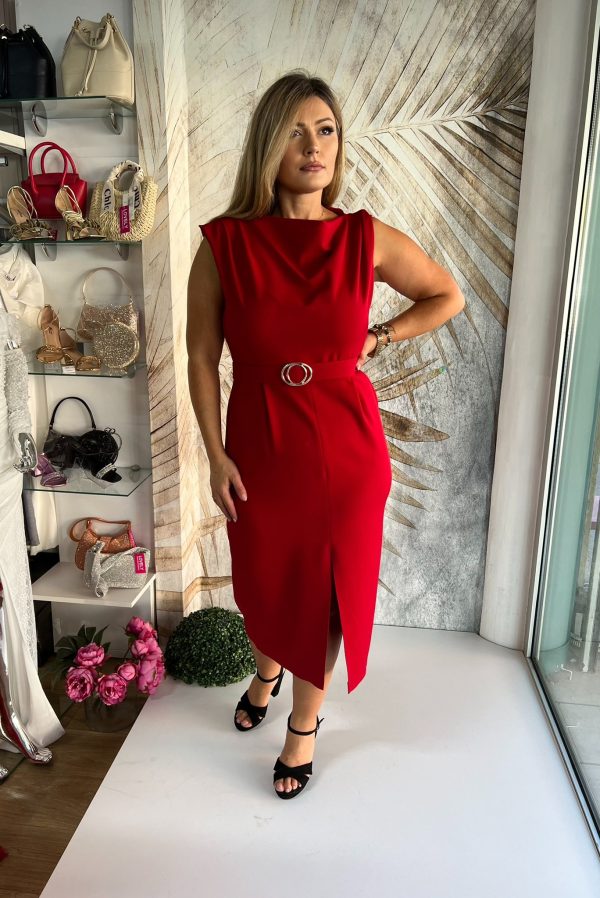 Haljina PLUS SIZE midi 12 - Crvena klasična sa šlicem (42-48) - Image 12