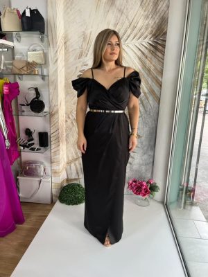 Duga haljina PLUS SIZE 15 - Saten crna (44)