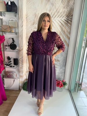 Haljina PLUS SIZE 30 - Ljubičasta sa 3d čipkom (46-52)