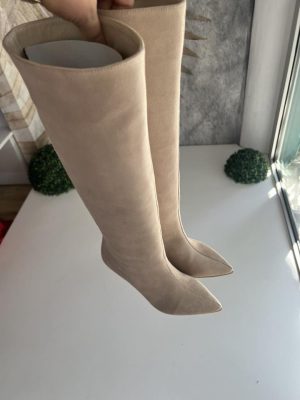 Čizme duge štikla 109 - Prirodna koža antilop na malu štiklu - Bež (36,38)