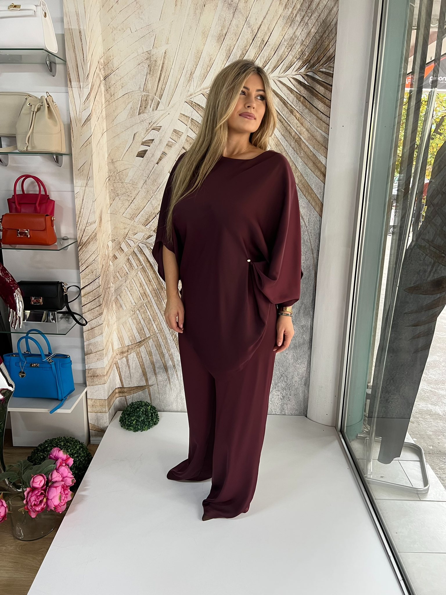 Komplet PLUS SIZE 18 - Saten bordo (44-50)