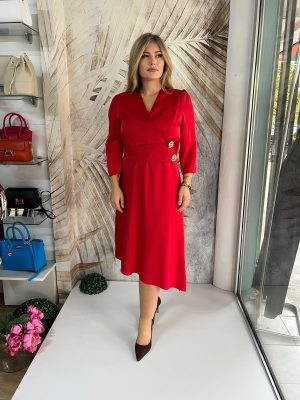 Haljina PLUS SIZE 40 - Crvena duža sa naglašenim strukom (44-48)