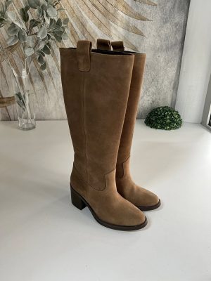 Čizme duge štikla 111 - Prirodna koža antilop na blok štiklu - Kamel (36-40)