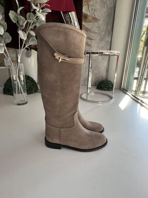 Čizme duge ravne 05 - Prirodna koža, Sive (36-41)