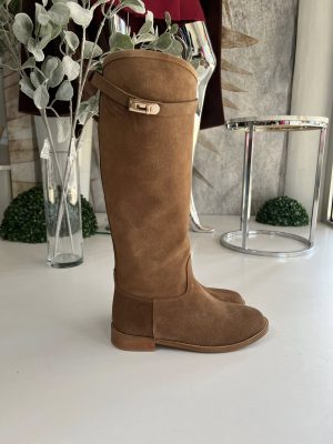 Čizme duge ravne 05 - Prirodna koža, Kamel (36-41)