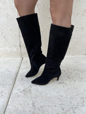 Čizme duge štikla 109 - Prirodna koža antilop na malu štiklu - Crne (36,38,39)