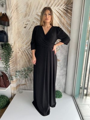 (52-58) Duga PLUS SIZE haljina sa 3/4 rukavima, crna