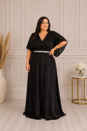 (52-58) Duga haljina PLUS SIZE sa kratkim rukavima, crna (model 19)