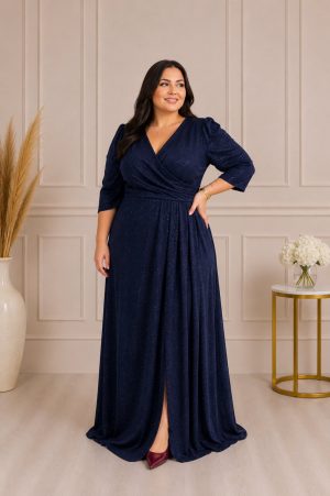 (52-58) Duga PLUS SIZE haljina sa 3/4 rukavima, teget