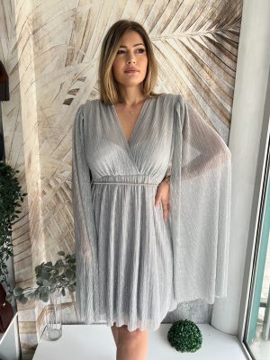 Elegantna kratka PLUS SIZE rastegljiva u struku, srebrna (model 03)