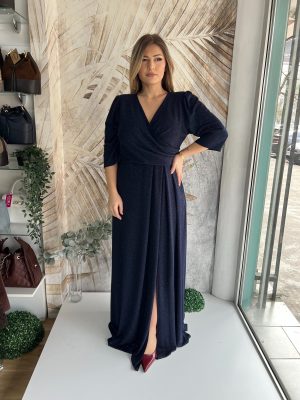 (44-50) Duga PLUS SIZE haljina sa 3/4 rukavima, teget