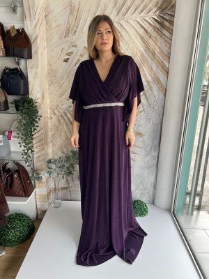 (52-58)Duga PLUS SIZE haljina sa 3/4 rukavima, ljubičasta