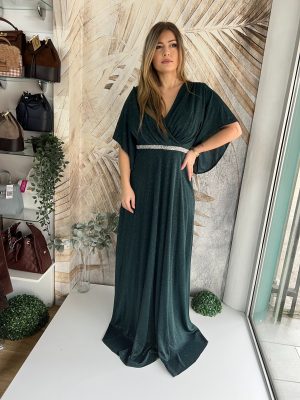 Duga haljina PLUS SIZE sa kratkim rukavima, zelena (model 19)