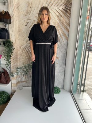 (52-58) Duga haljina PLUS SIZE sa kratkim rukavima, crna (model 19)