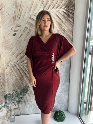 Haljina PLUS SIZE metalik bordo (44-50)