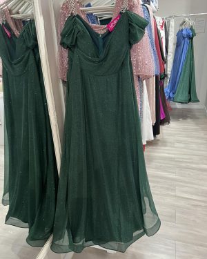 Duga PLUS SIZE haljina sa cirkon bretelom, zelena