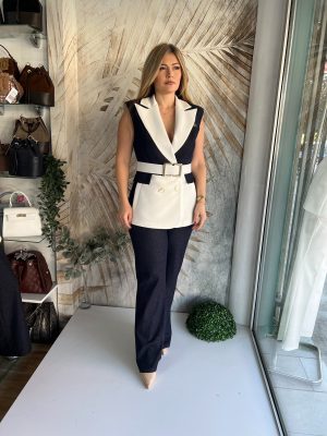 Žensko odelo sa prslukom PLUS SIZE belo/džins