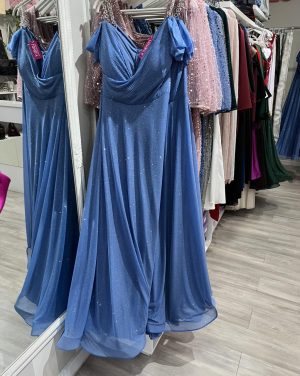 Duga PLUS SIZE haljina sa cirkon bretelom, plava