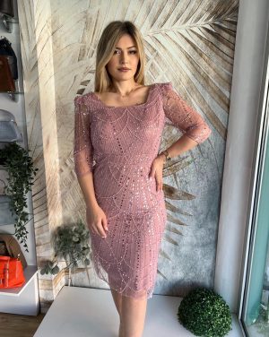 Haljina PLUS SIZE sa 3/4 rukavima, kristal roze