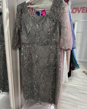 Haljina PLUS SIZE sa 3/4 rukavima, kristal siva