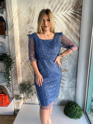 Haljina PLUS SIZE sa 3/4 rukavima, kristal plava
