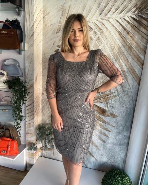 Haljina PLUS SIZE sa 3/4 rukavima, kristal siva