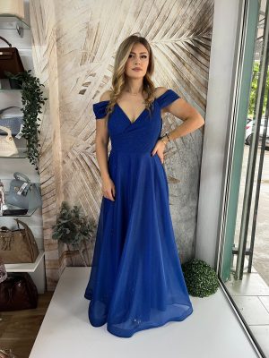 Duga PLUS SIZE haljina sa cirkon bretelom, kraljevsko plava