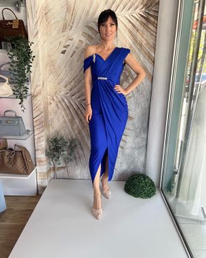 Indigo plava korset haljina asimetričnog kroja (model 39)