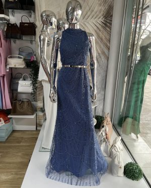 Duga uska sirena haljina u plavoj boji