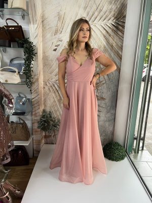 Duga PLUS SIZE haljina sa cirkon bretelom, puder