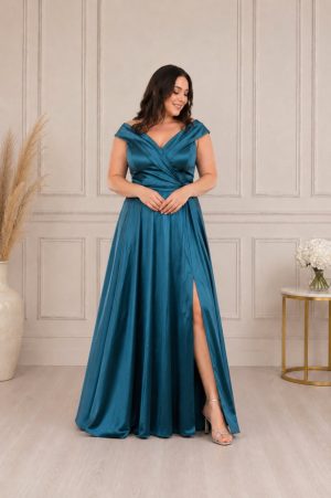 Duga PLUS SIZE haljina, petrolej (model147)