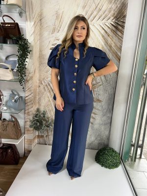Žensko odelo PLUS SIZE u teget boji, kratak rukav