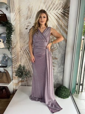 Duga PLUS SIZE haljina bez rukava, sa naglašenim strukom, lila
