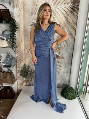 Duga PLUS SIZE haljina bez rukava, sa naglašenim strukom, plava