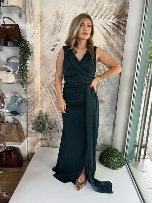 Duga PLUS SIZE haljina bez rukava, sa naglašenim strukom, zelena