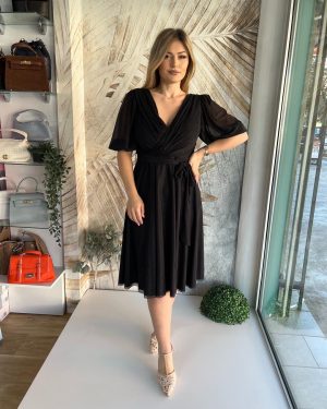Haljina PLUS SIZE sa 3/4 rukavima, lepršava crna