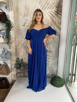 Duga haljina sa puf rukavima PLUS SIZE, kraljevsko plava (model 26)