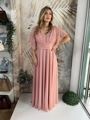 Duga PLUS SIZE haljina sa kratkim rukavima, roze