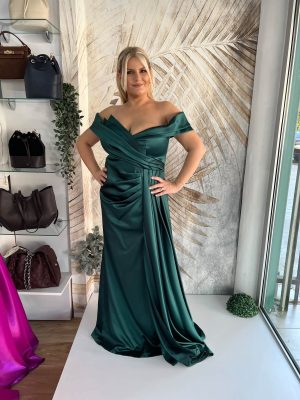 Duga haljina od satena, plus size, zelena