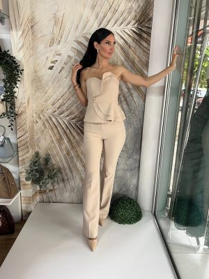 Komplet, top i pantalone u bež boji