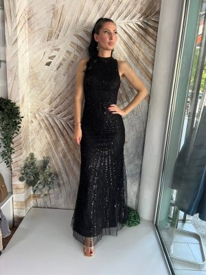 Duga uska sirena haljina, crna
