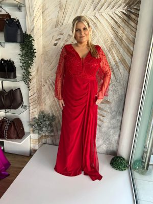 Duga haljina PLUS SIZE u crvenoj boji (model 174)