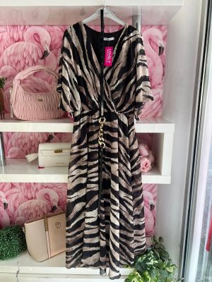 Midi haljina plus size, bež-crna print