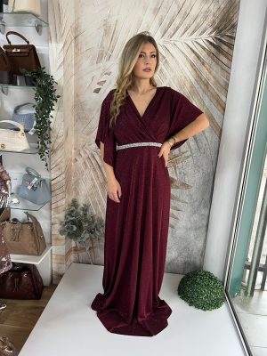 Duga haljina PLUS SIZE sa kratkim rukavima, bordo (model 19)