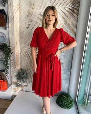 Haljina PLUS SIZE sa 3/4 rukavima, lepršava crvena