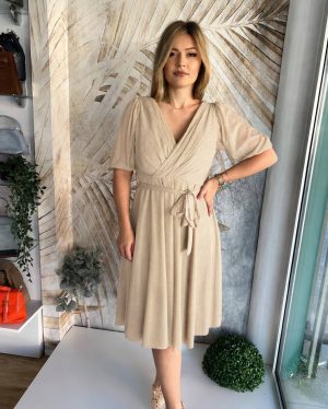 Haljina PLUS SIZE sa 3/4 rukavima, lepršava bež